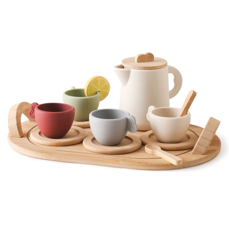 Silicone and wooden tea set for children